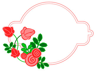 Color round frame with decorative red roses. Copy space. Vector clip art.