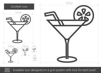 Cocktail vector line icon isolated on white background. Cocktail line icon for infographic, website or app. Scalable icon designed on a grid system.