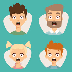 Vector set beautiful emoticons face of people fear shock surprise avatars characters illustration