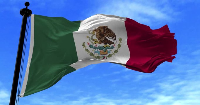 Close up Mexico flag blowing in the wind, looped slowmotion, 4K