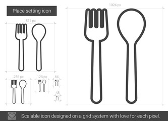 Place setting vector line icon isolated on white background. Place setting line icon for infographic, website or app. Scalable icon designed on a grid system.