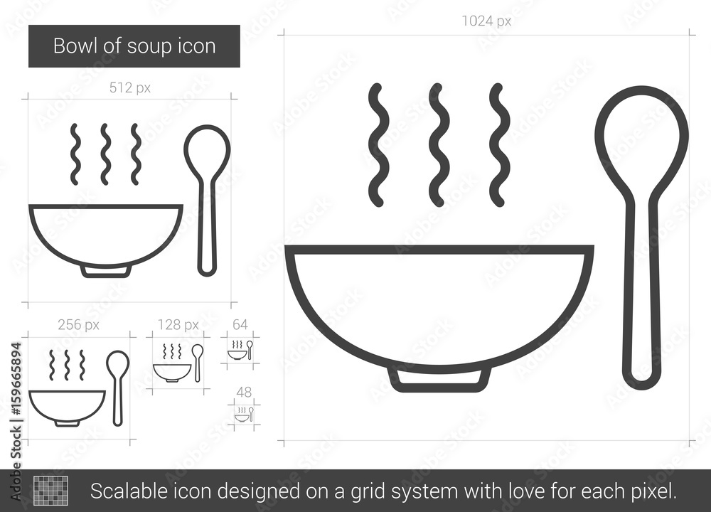 Poster bowl of soup vector line icon isolated on white background. bowl of soup line icon for infographic, 