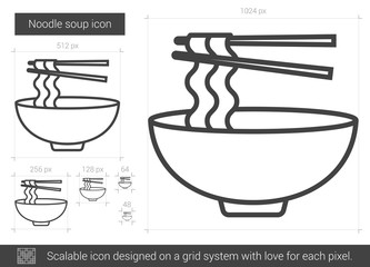 Noodle soup vector line icon isolated on white background. Noodle soup line icon for infographic, website or app. Scalable icon designed on a grid system.