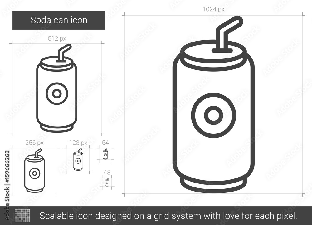 Sticker soda can vector line icon isolated on white background. soda can line icon for infographic, website 