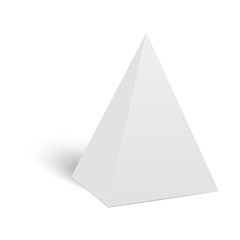 White cardboard pyramid triangle box packaging for food, gift or other products. Vector