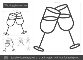 Wedding glasses vector line icon isolated on white background. Wedding glasses line icon for infographic, website or app. Scalable icon designed on a grid system.