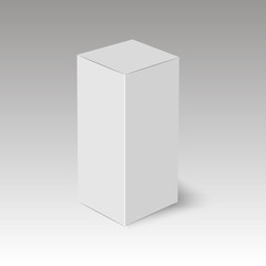 Blank vertical paper box template standing on white background. Vector illustration
