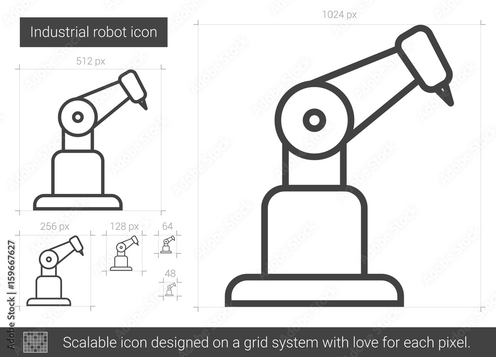 Wall mural industrial robot vector line icon isolated on white background. industrial robot line icon for infog