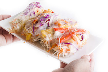 Vietnamese Spring Rolls, large variety of filled, rolled appetizers or dim sum found in East Asian and Southeast Asian cuisine