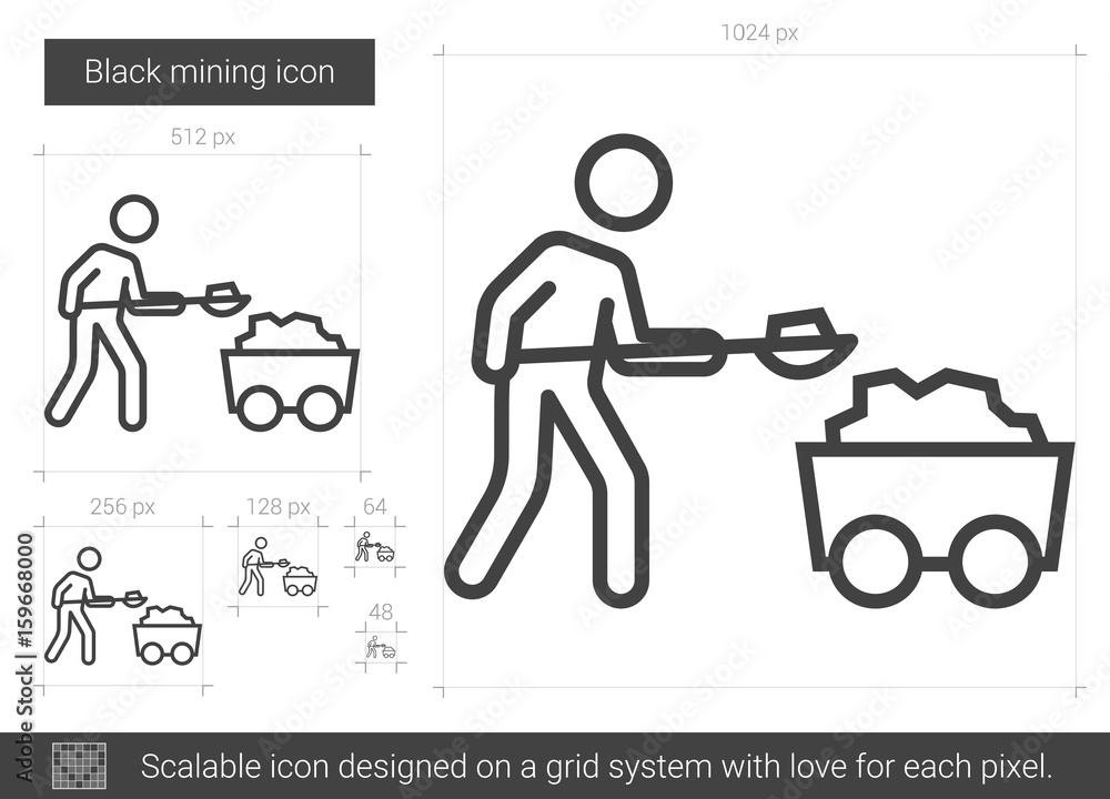 Poster black mining line icon.