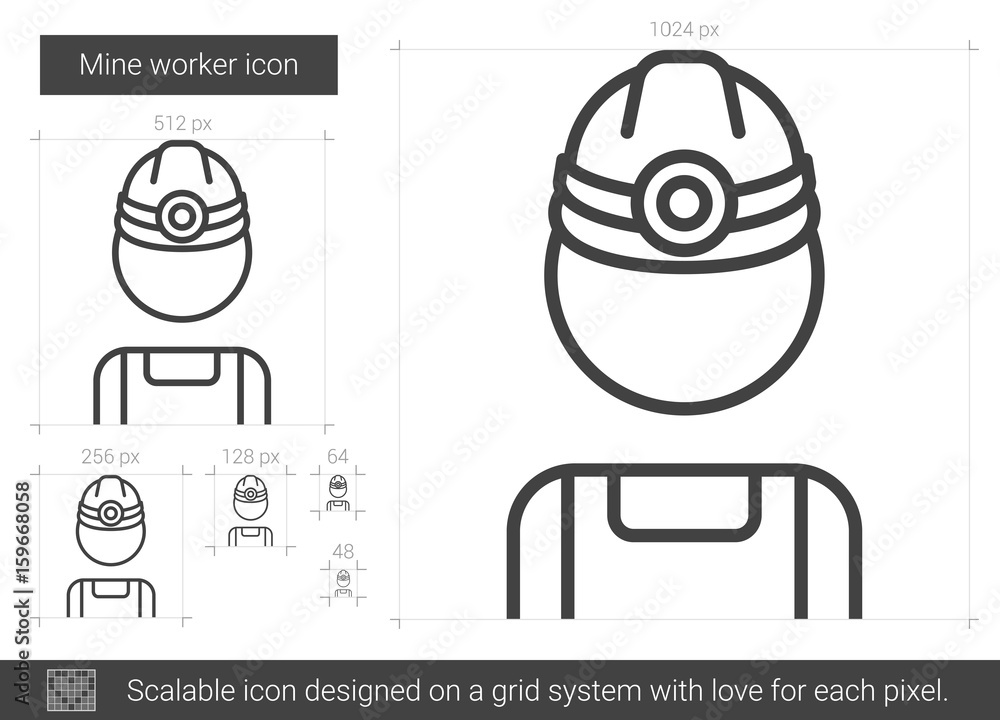 Poster mine worker vector line icon isolated on white background. mine worker line icon for infographic, we