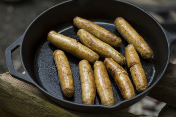 Sausage in Cast Iron Skillet.