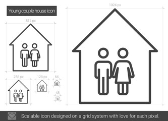 Young couple house vector line icon isolated on white background. Young couple house line icon for infographic, website or app. Scalable icon designed on a grid system.