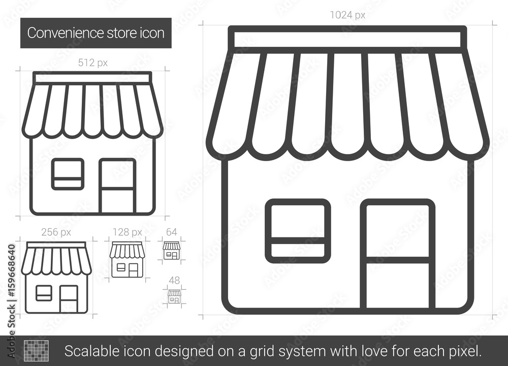 Poster convenience store vector line icon isolated on white background. convenience store line icon for inf