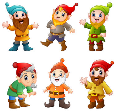 Set of cartoon happy dwarf 