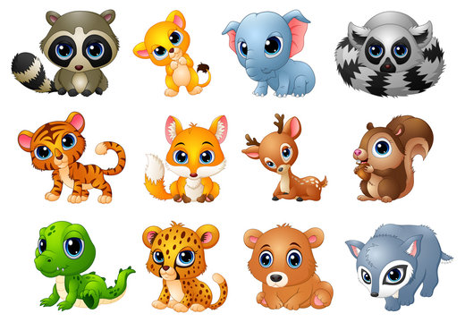 Cute Animals cartoon set Stock Vector | Adobe Stock