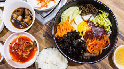 bibimbap and korean side dishes