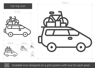 Car trip line icon.