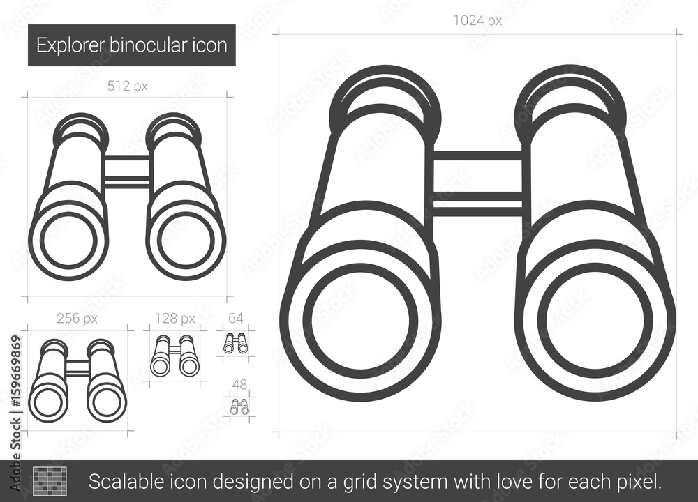 Poster explorer binocular vector line icon isolated on white background. explorer binocular line icon for i