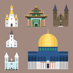 Cathedral church temple traditional building famous landmark tourism vector illustration
