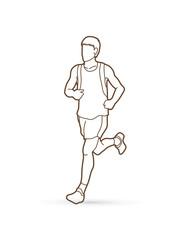 Running man, sport man sprinter, marathon runner outline stroke graphic vector.