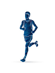 Plakat Running man, sport man sprinter, marathon runner designed using blue grunge brush graphic vector.