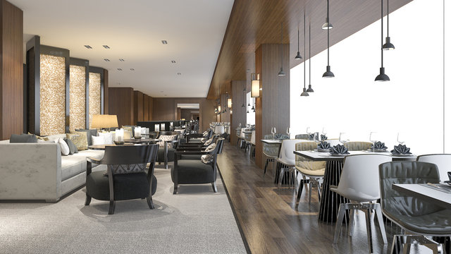 3d rendering  luxury hotel reception and lounge restaurant