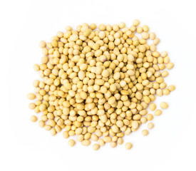 Closup top view soy beans on white background