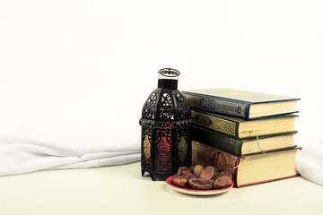 koran (holy book of Muslims) with lightened Lantern style Arab or Morocco