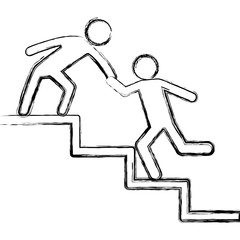 pictogram Men helping themselves on the stairs icon over white background vector illustration