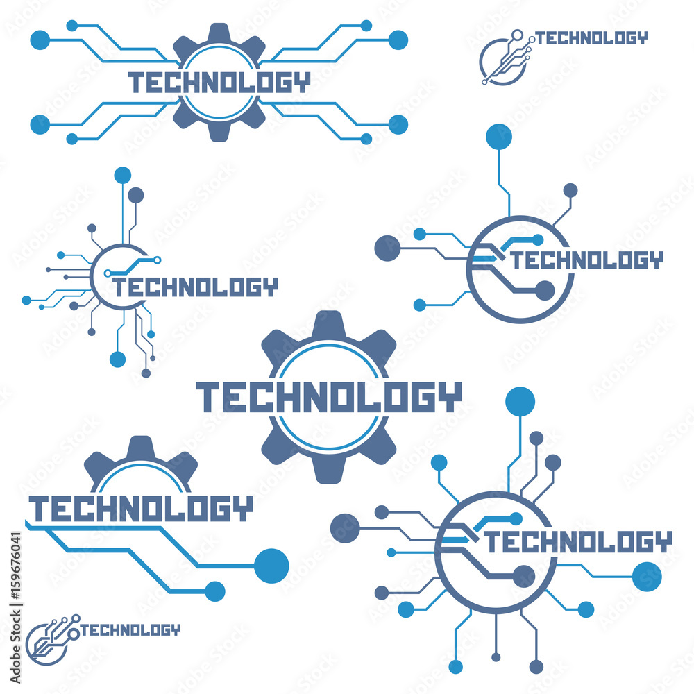 Poster set of circuit tech elements. electronics icon. tech logo.