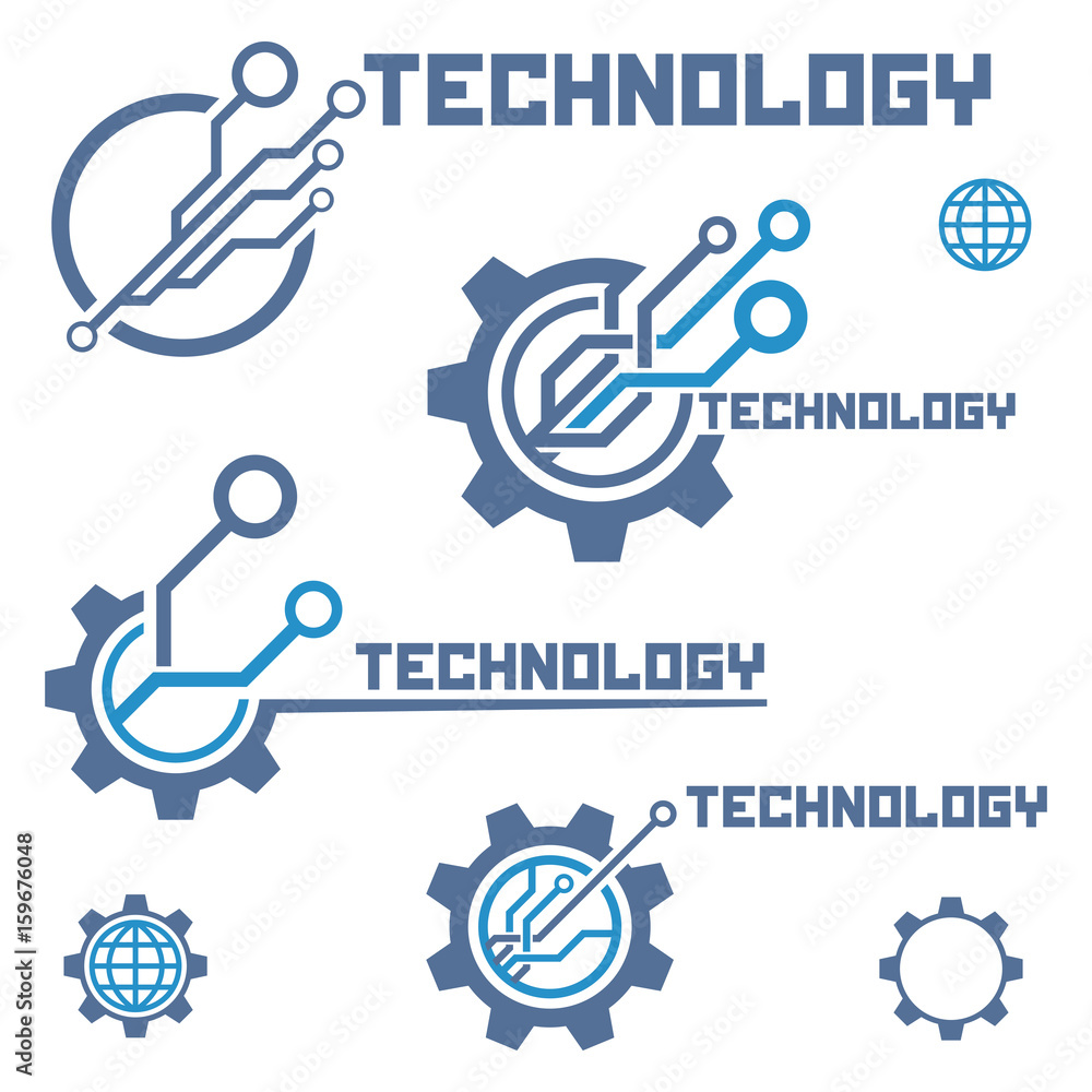 Poster set of circuit tech elements. electronics icon. tech logo.