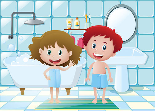 Two kids in the bathroom