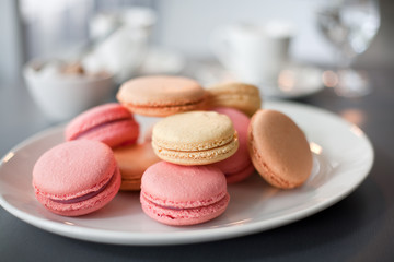 Plate of Macarons in a cafe