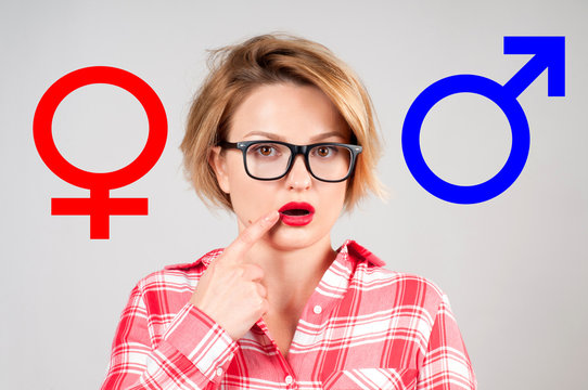 Gender symbol pink and blue icon. Choosing between genders. 