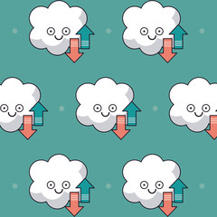 colorful background with pattern of animated cloud storage service vector illustration