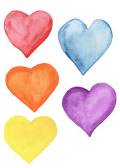 сердечки цветные акварели