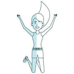 young Woman celebrating with hands up vector illustration design