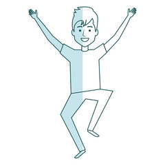 young man celebrating with hands up vector illustration design