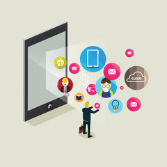 businessman playing technology of social media networking