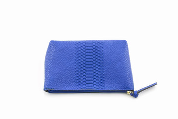 Blue leather cosmetic bag.