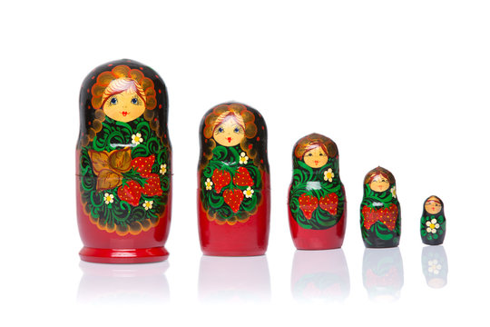 Russian matryoshka dolls on white background