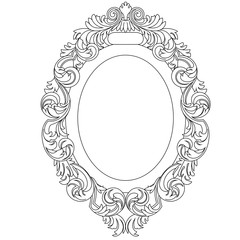 Oval vintage border frame engraving with retro ornament pattern in antique baroque style decorative design. Vector.