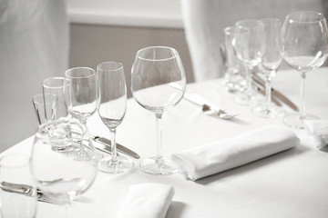 table setting, festive round tables ready for guests.