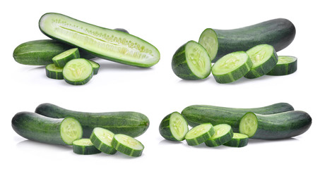 set of fresh cucumber isolated on white background