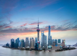 shanghai skyline with burning clouds