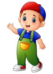 Happy boy cartoon waving
