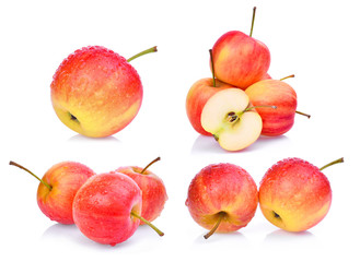set of Dwarf Apple with drops of water isolated on white background