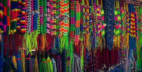 Selling decoration for the camels on the market. India, Pushkar