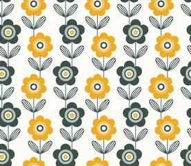 Stickers pour porte Années 50 motif rétro sans couture avec des fleurs